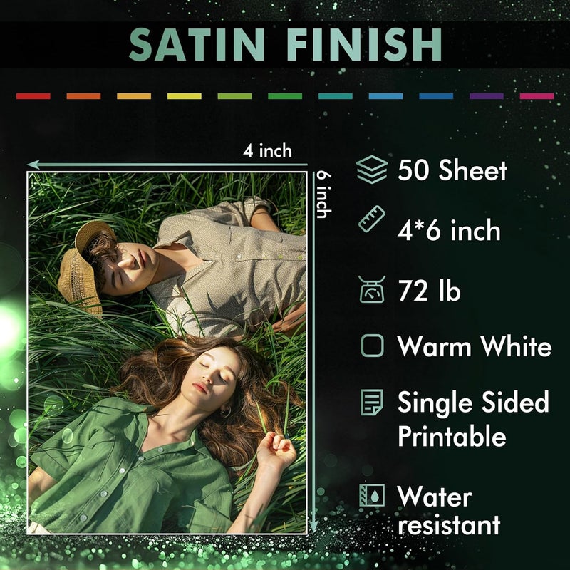 A-SUB Premium Photo Paper Satin 4x6 72lb for Inkjet Printers 50 Sheets, Single Sided - Image 2